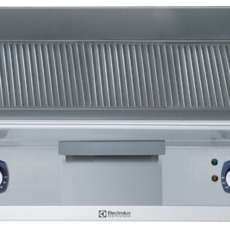 BAKPLAAT, 2 ZONES, GERIBD, GEBORSTELD CHROOM, 800 MM, TOPMODEL, ELEKTRISCH